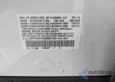 2016 Acura Mdx Technology Acurawatch Plus Packages/Technology Package from USA, damaged, VIN 5FRYD4H49GB001454